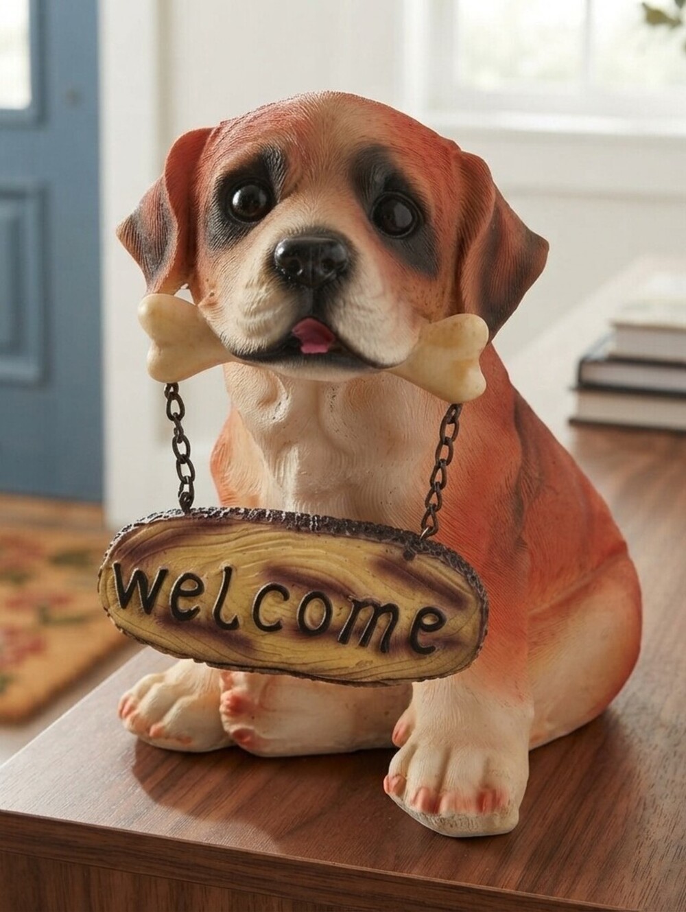 New Boxer Puppy Dog Welcome Sign Figurine Home Entryway Porch Decor 6 Inch